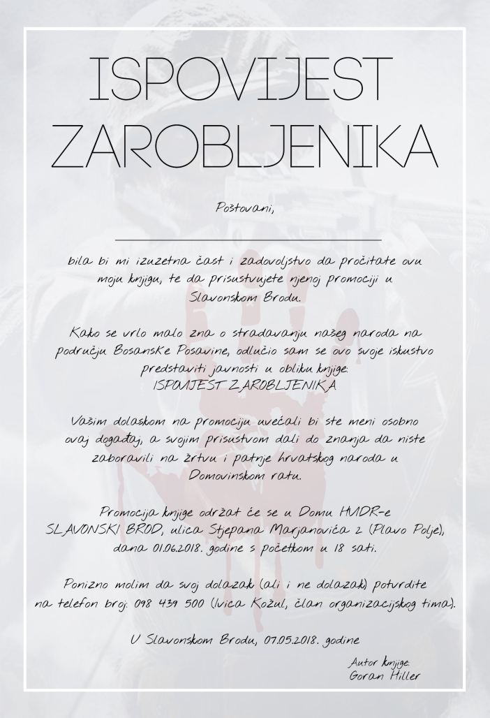 Promocija knjige Gorana Hillera - "Ispovijest zarobljenika"