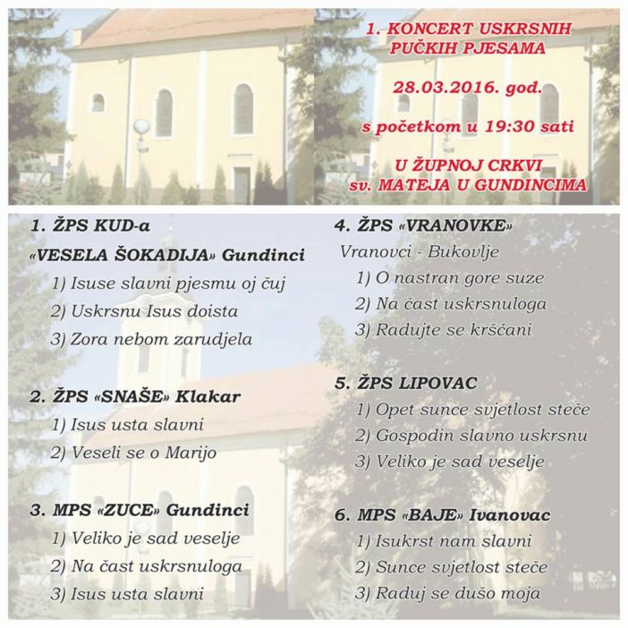 1. Uskrsni koncert u crkvi sv. Mateja u Gundincima