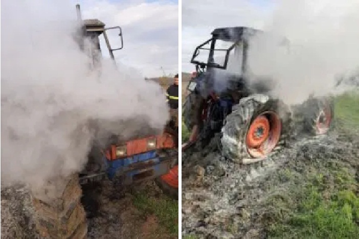 Jutros u sibinjskom polju zapaljen traktor