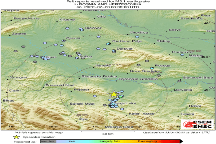  Euromediteranski seizmološki centar ispravio podatke- epicentar ipak kod Banja Luke 